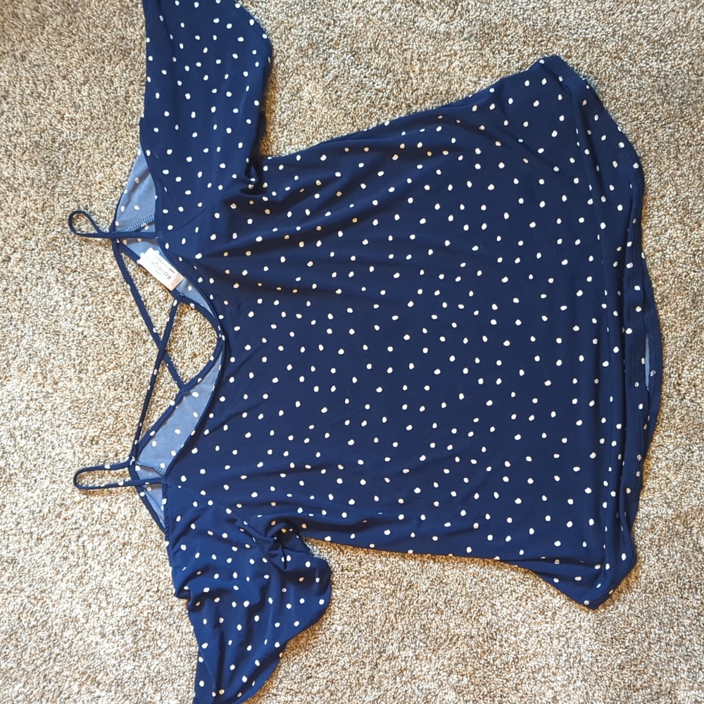 Cold shoulder blue polkadot top